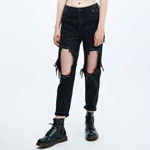 UNIF x Urban Outfitters Destroyed Black Denim Twerk Jeans Size 27